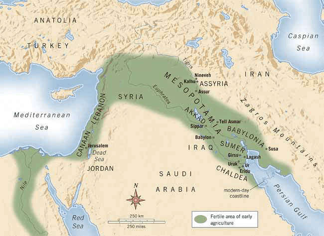 Mesopotamian Cities - Fertile Crescent Map
